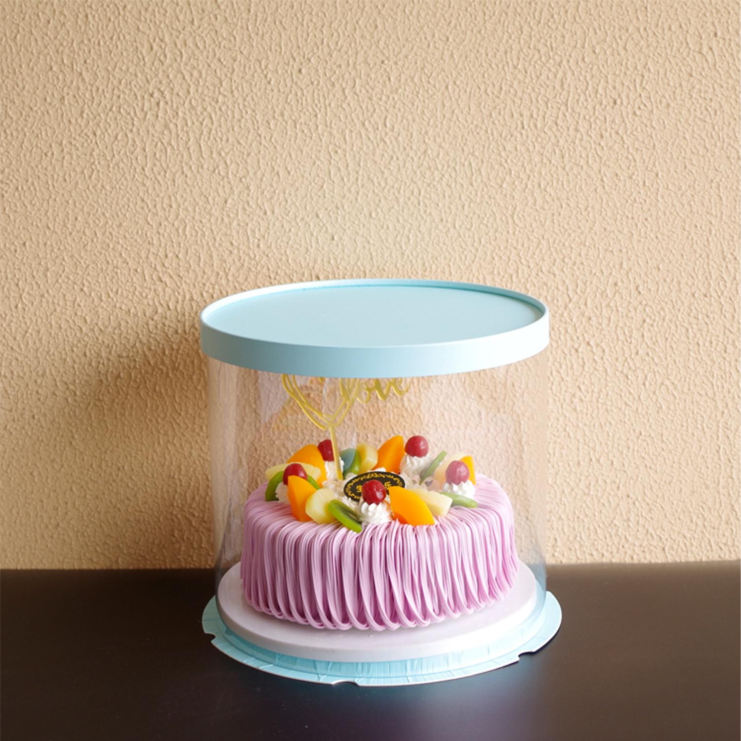 ROUND PVC CAKE BOX BLUE LID 30*30*35CM