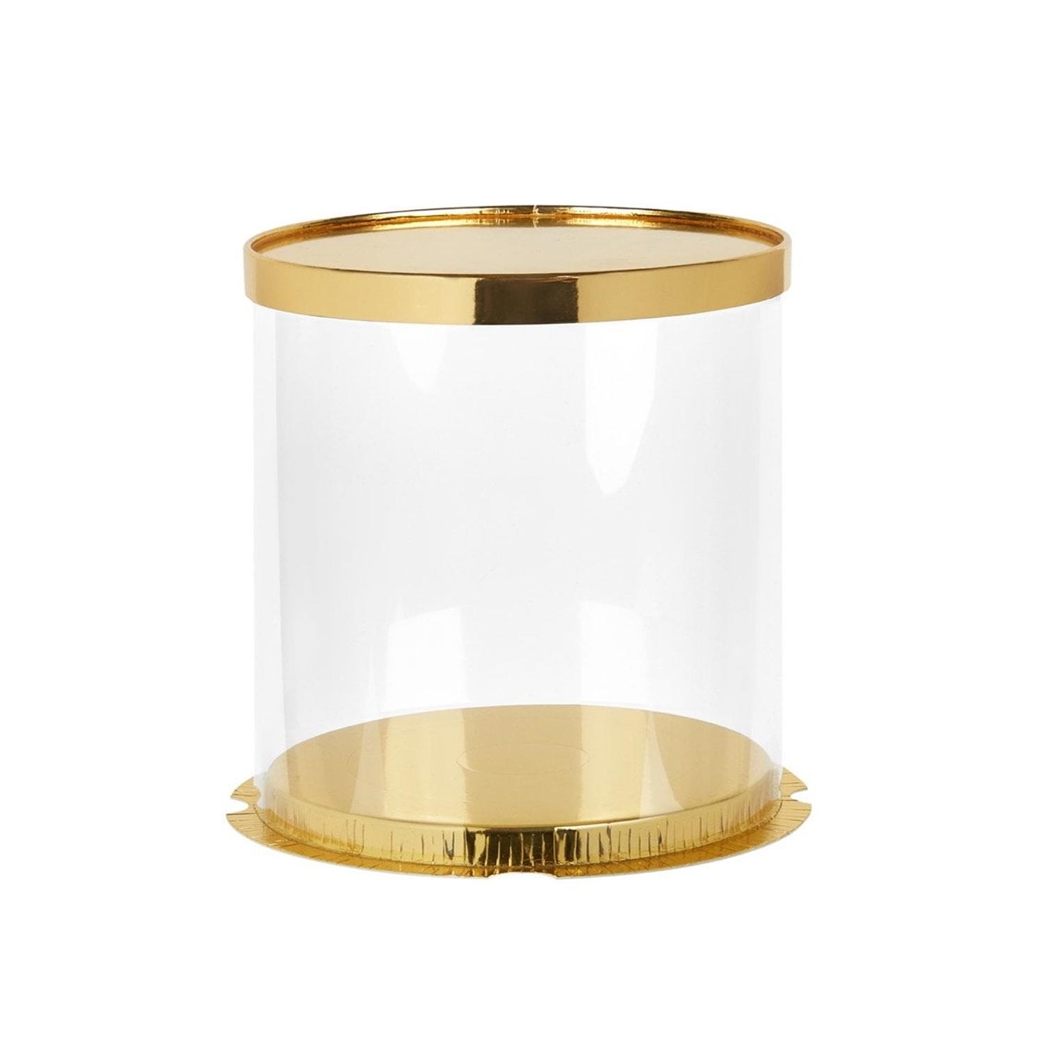 ROUND PVC CAKE BOX GOLD LID 26*26*32CM