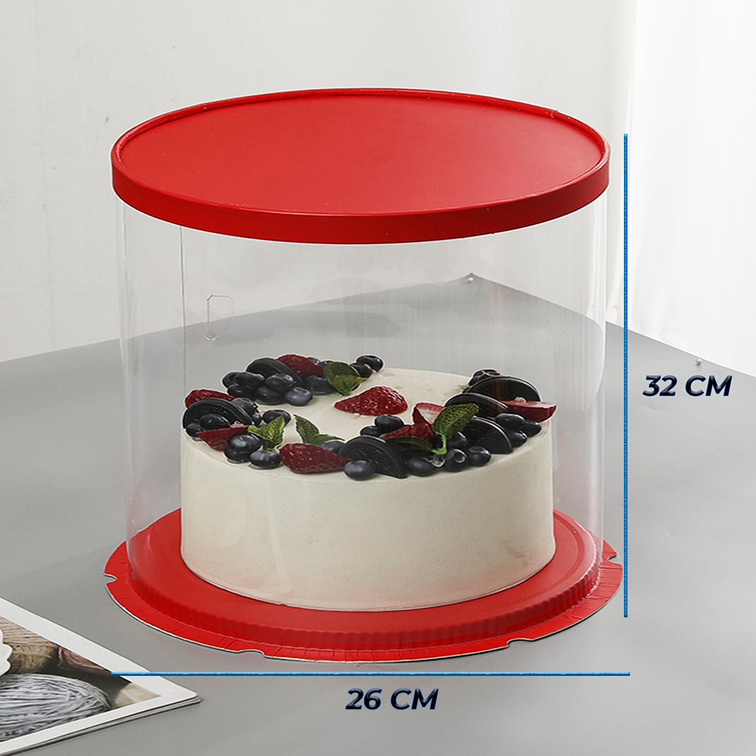ROUND PVC CAKE BOX RED LID 26*26*32CM