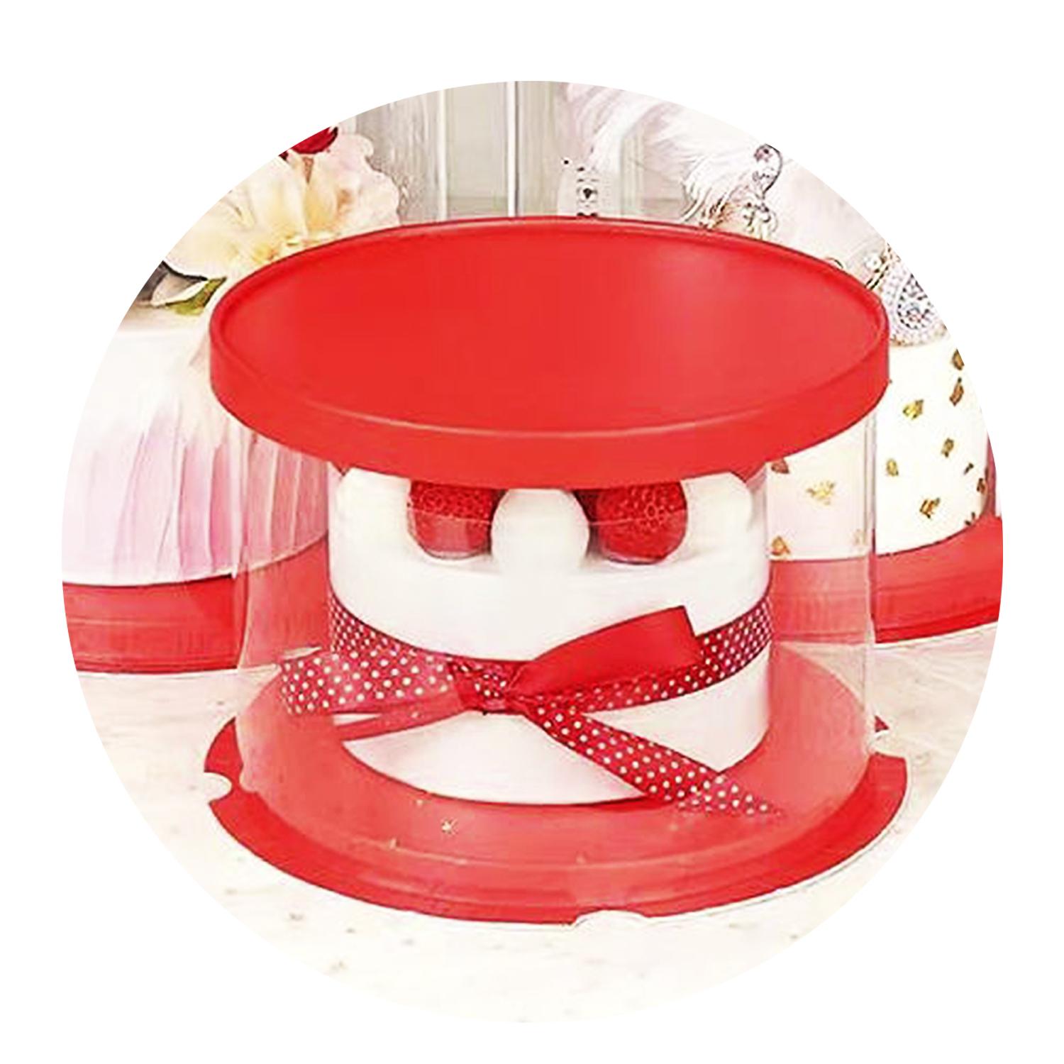 ROUND PVC CAKE BOX RED LID 26*26*32CM