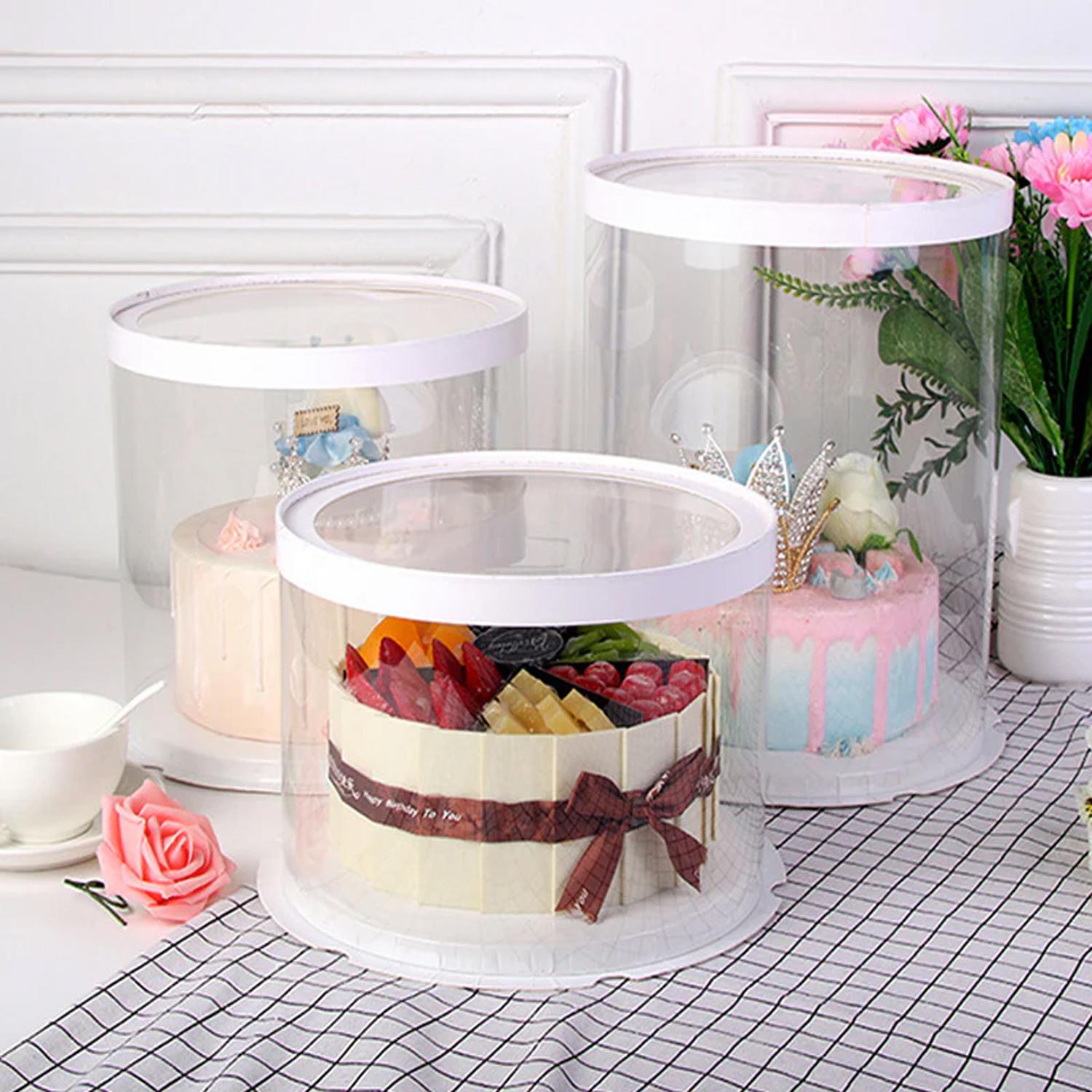 ROUND PVC CAKE BOX WITH WHITE LID 26*26*32CM