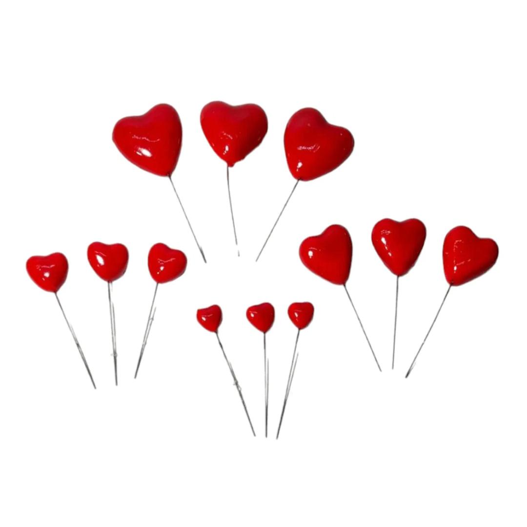 SET OF 12 RED HEART TOPPERS