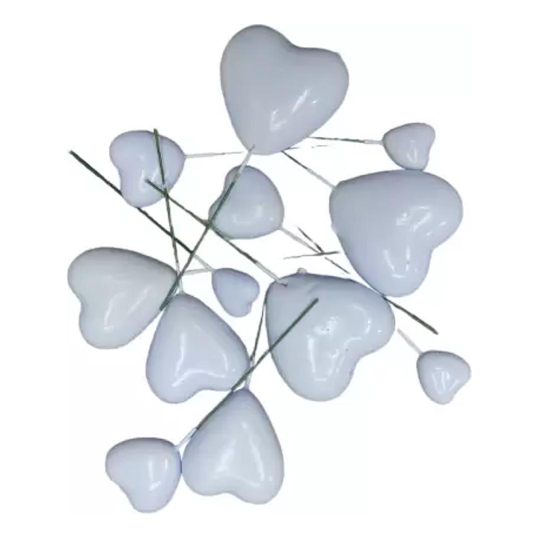 SET OF 12 WHITE HEART TOPPERS