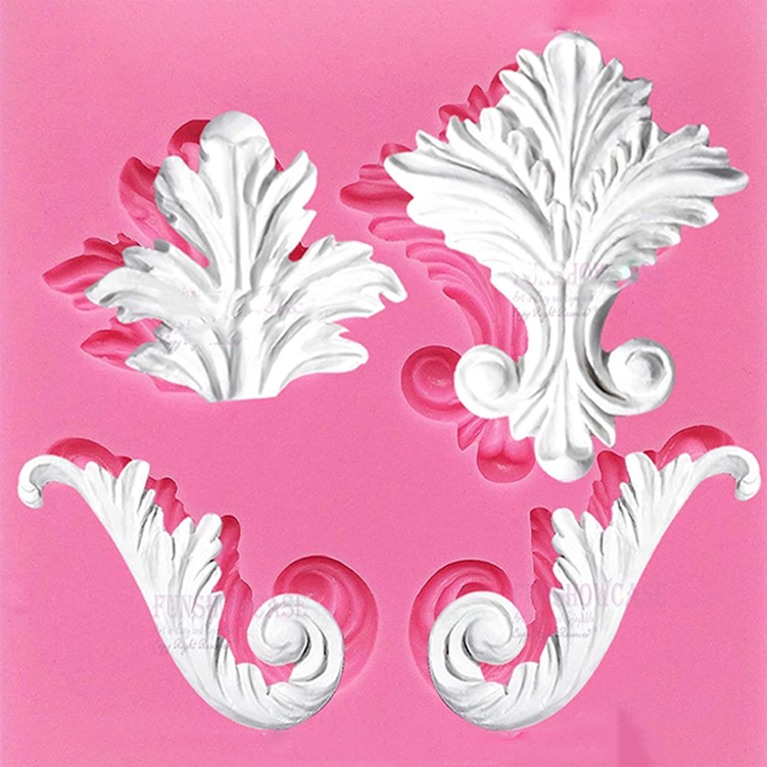 SFGM0200 4 CAVITY VINTAGE CURLIQUE LACE AND SCROLL SILICON MOLD