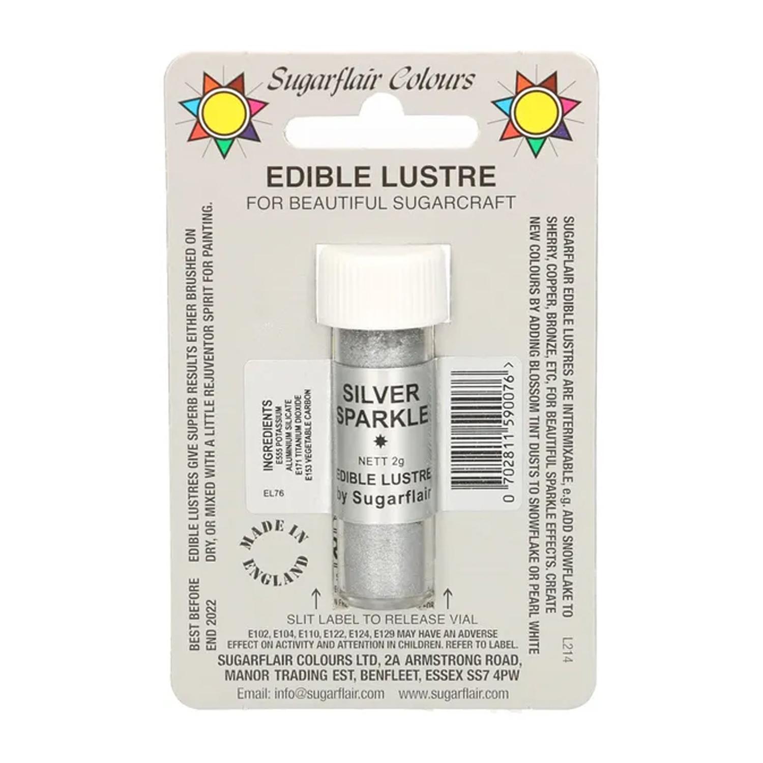 SUGARFLAIR EDIBLE LUSTRE DUST SILVER SPARKLE 2GMS