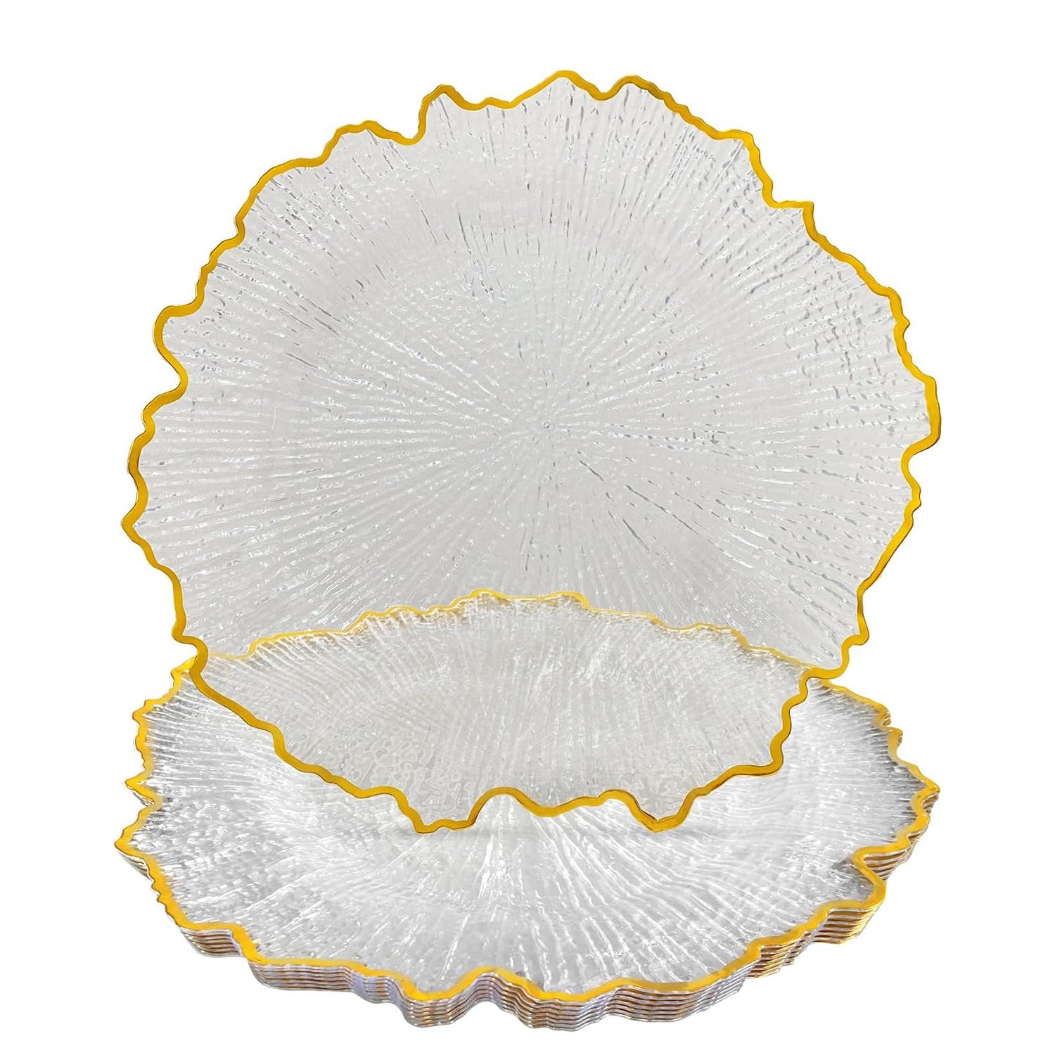 TRANSPARENT CHARGER PLATE WITH GOLD TRIM 33CM