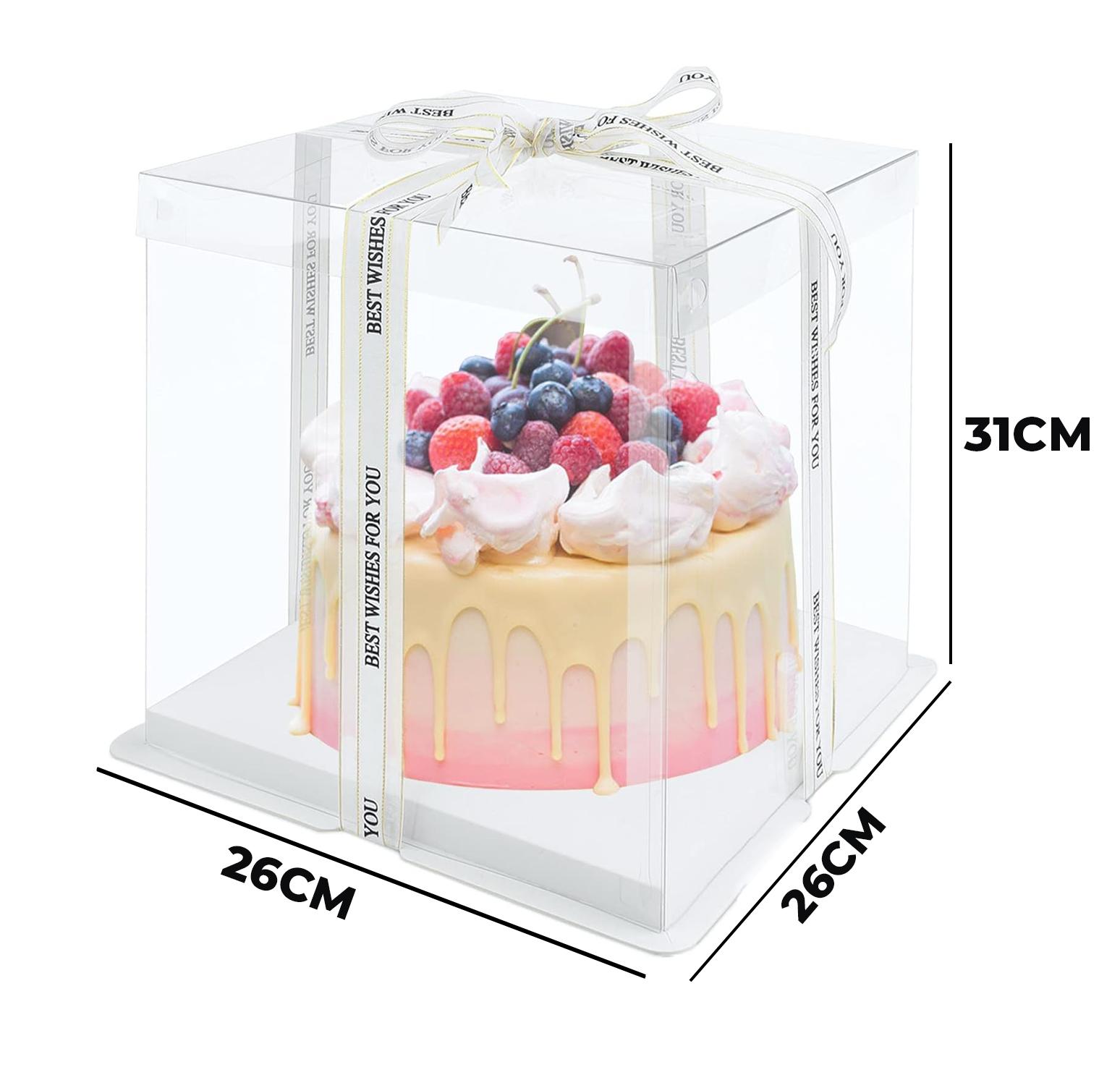 TRANSPARENT PVC CAKE BOX CLEAR LID 26*26*31CM