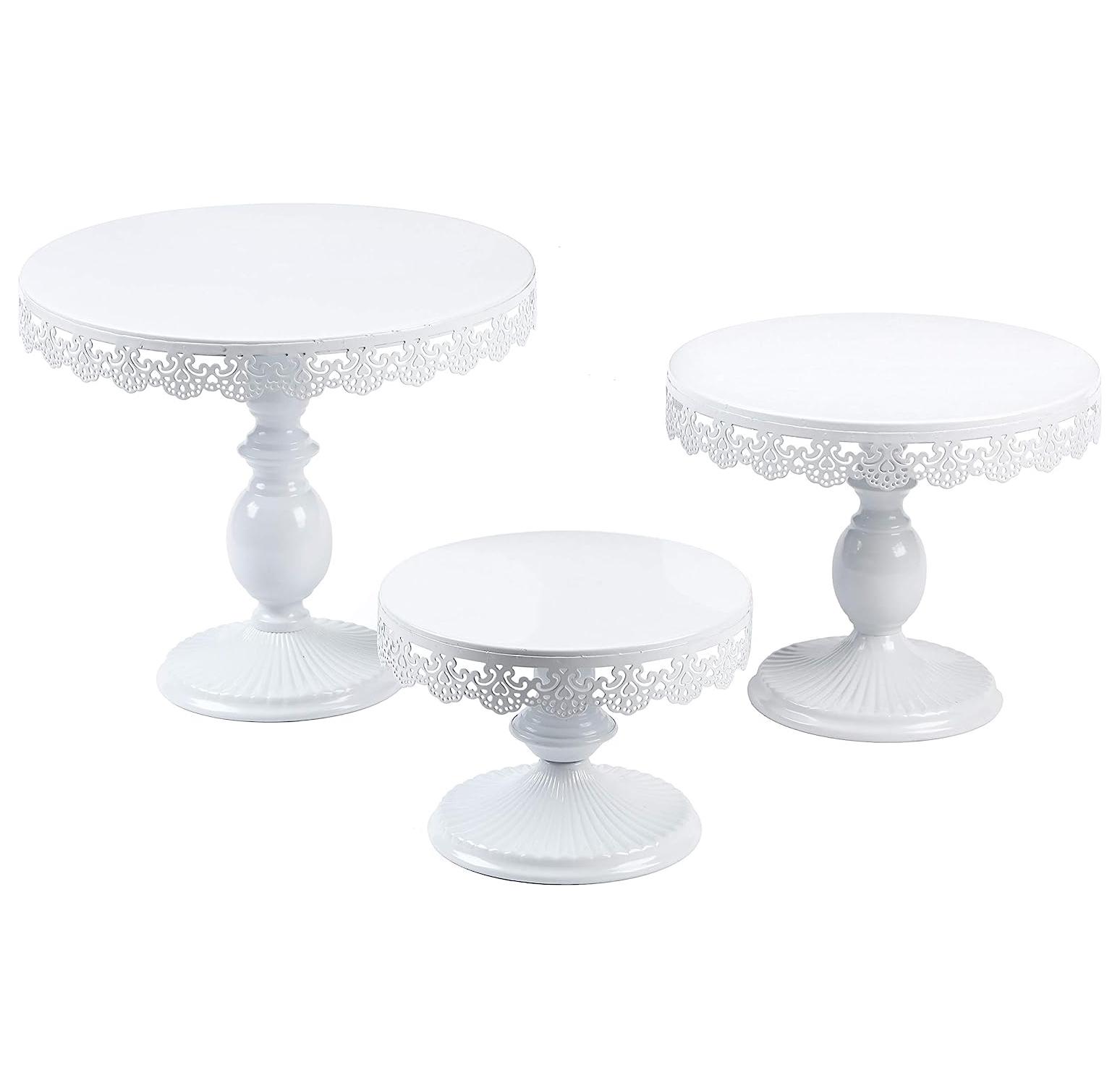 WHITE METALLIC CAKE STAND SET OF 3