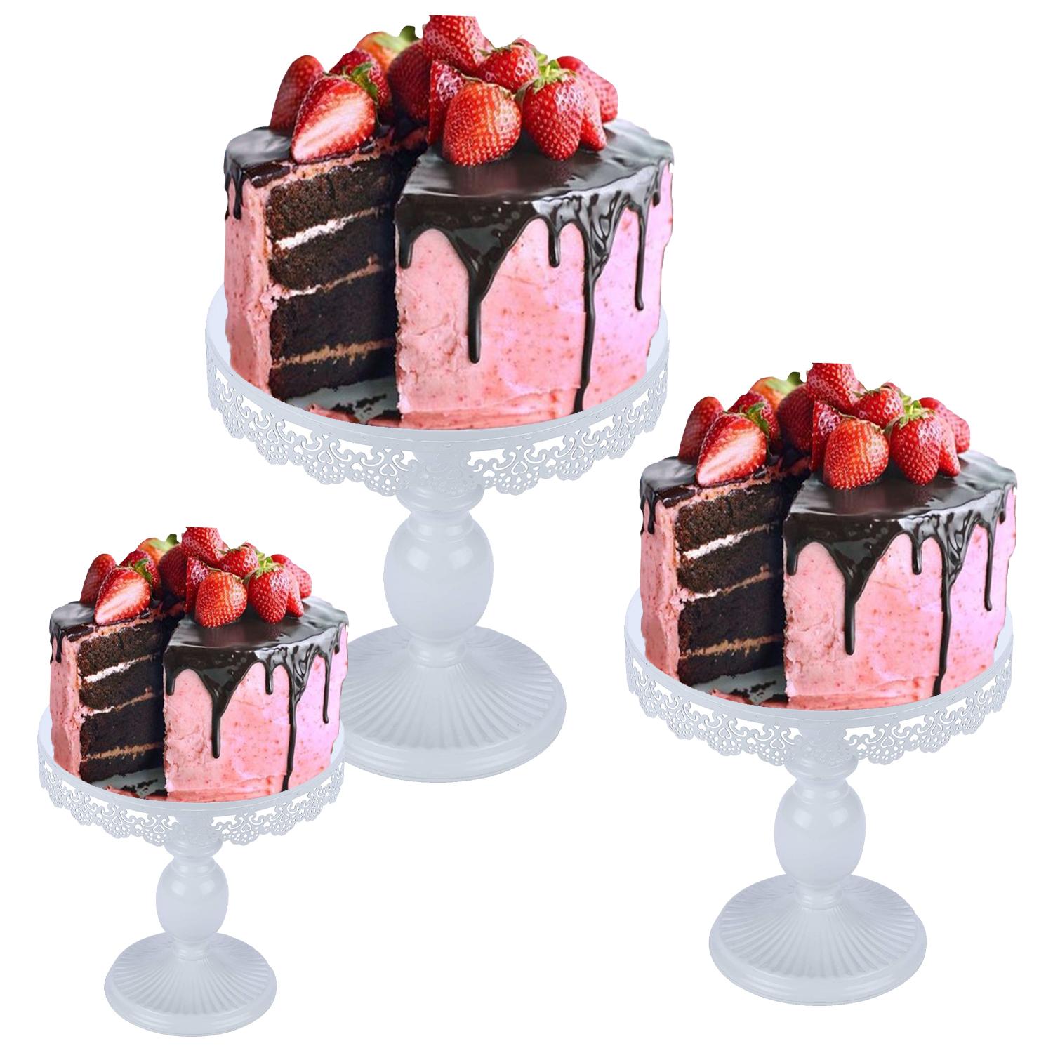 WHITE METALLIC CAKE STAND SET OF 3