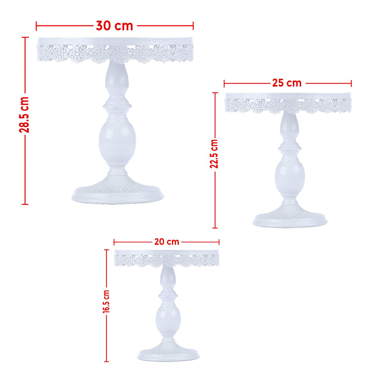 WHITE METALLIC CAKE STAND SET OF 3