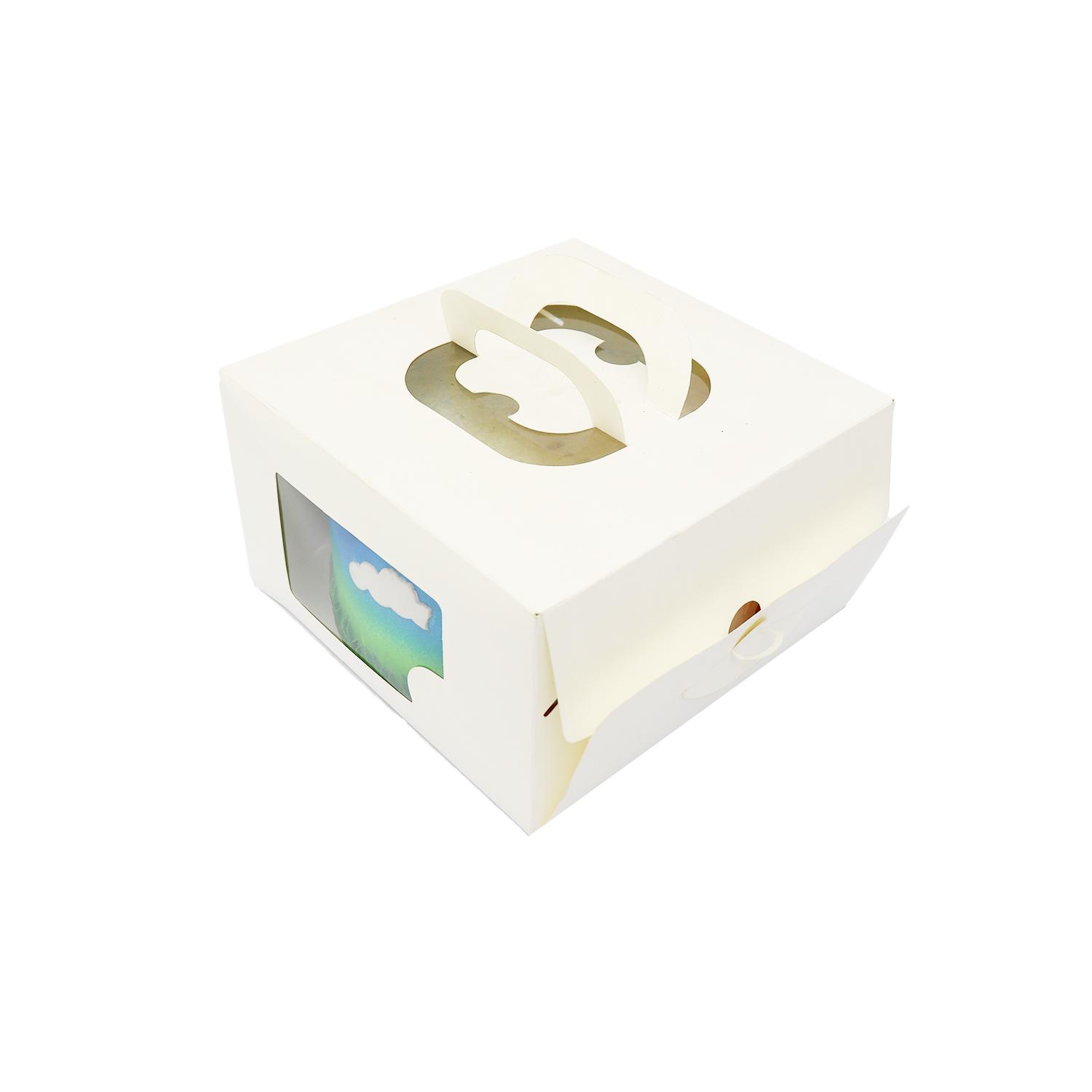 WHITE WINDOW CAKE BOX WITH HANDLES 10 x 10 x 6 INCHES