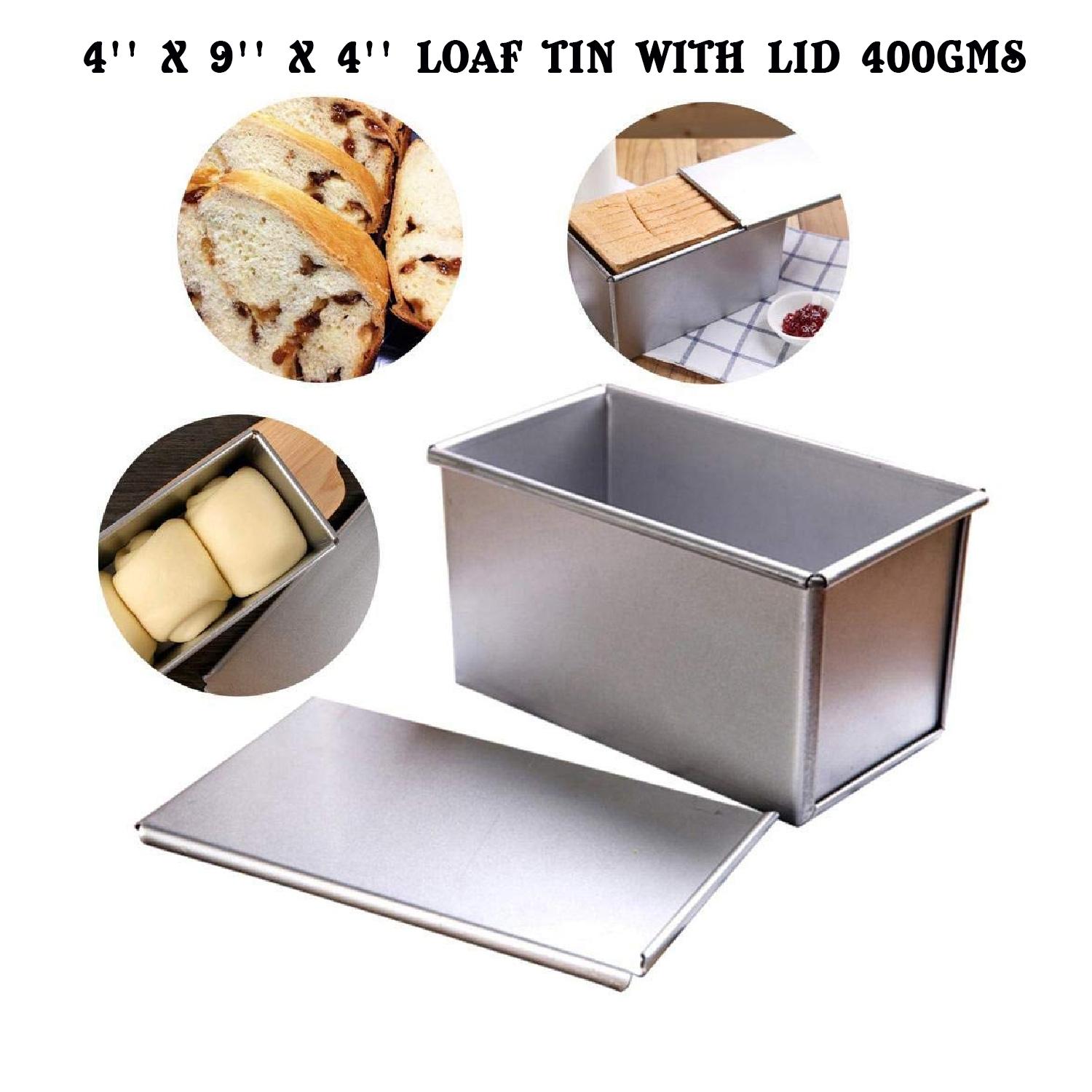 4'' X 9'' X 4'' LOAF HANDCRAFTED JUAKALI ALUMINIUM  CAKE BAKING PAN TIN WITH LID 400GMS