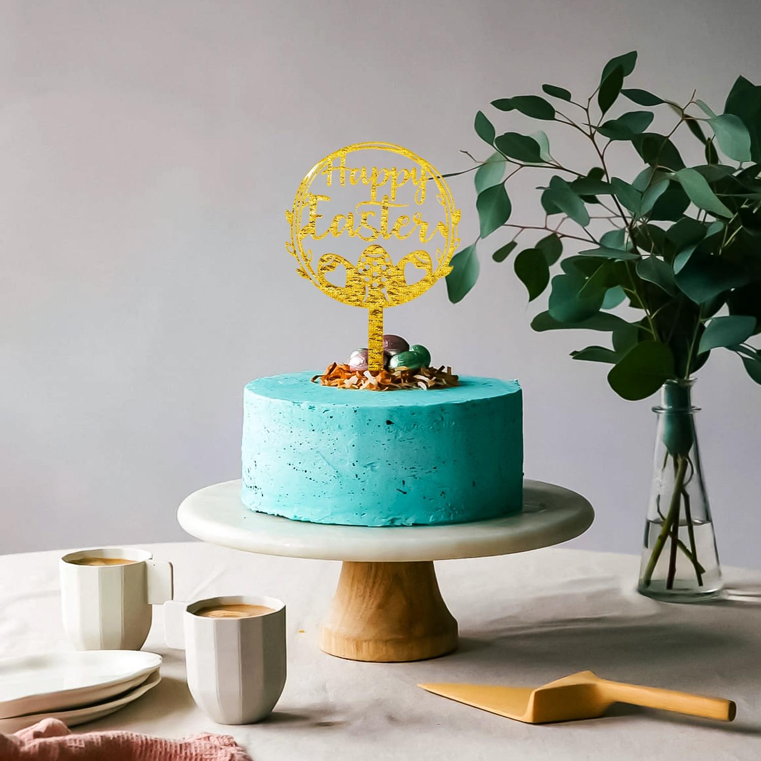 GOLD GLITTER ACRYLIC HAPPY EASTER TOPPER NO 01