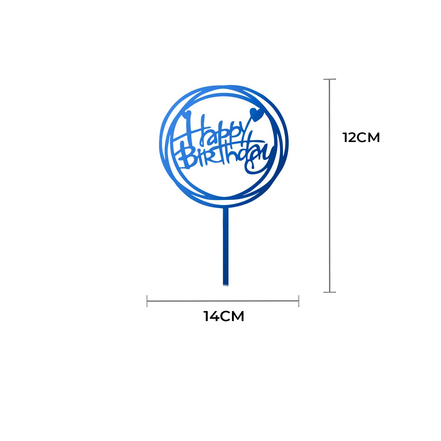 MIRROR BLUE ACRYLIC HAPPY BIRTHDAY TOPPER DOUBLE ROUND BIRTHDAY SIGN