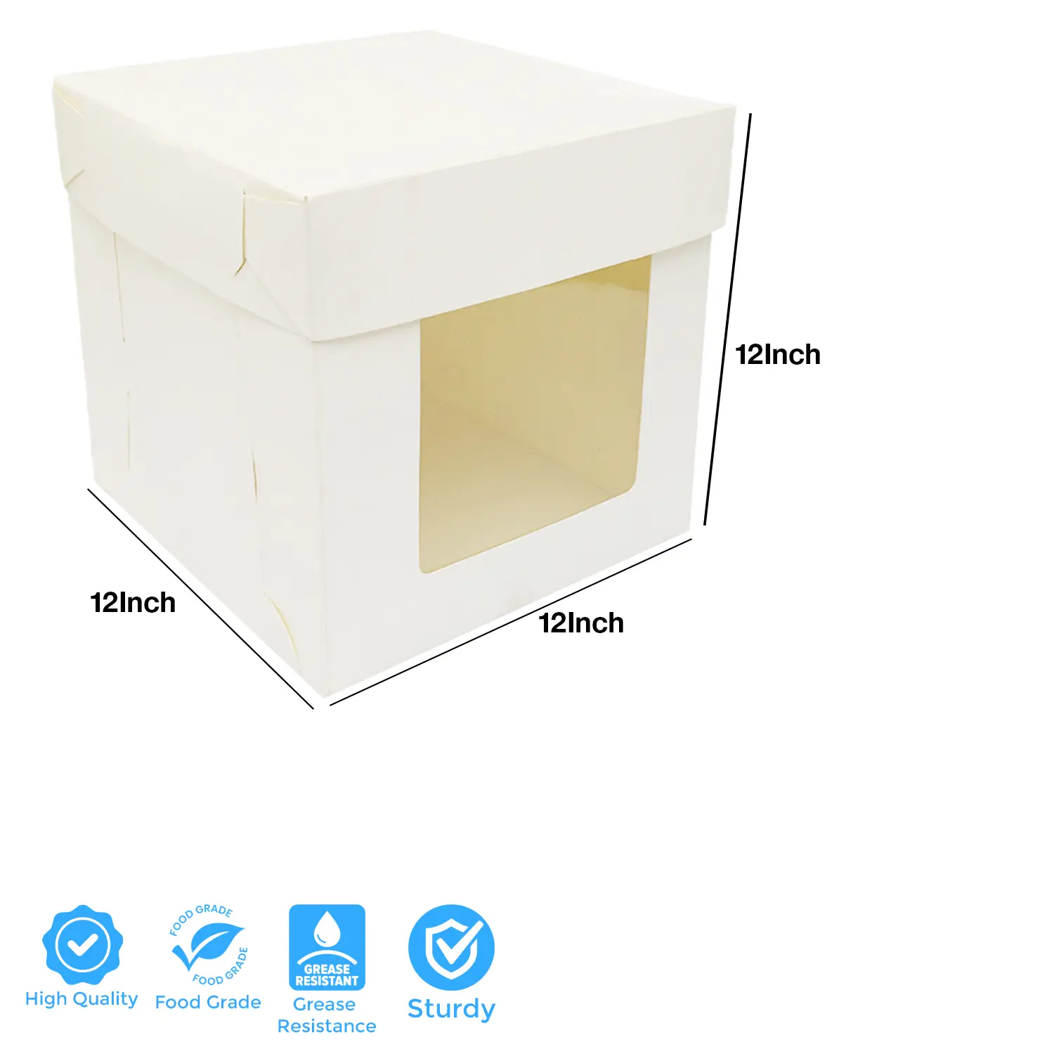 SQUARE WHITE 2KG 12 x 12 x 12 INCHES WINDOW CAKE BOX