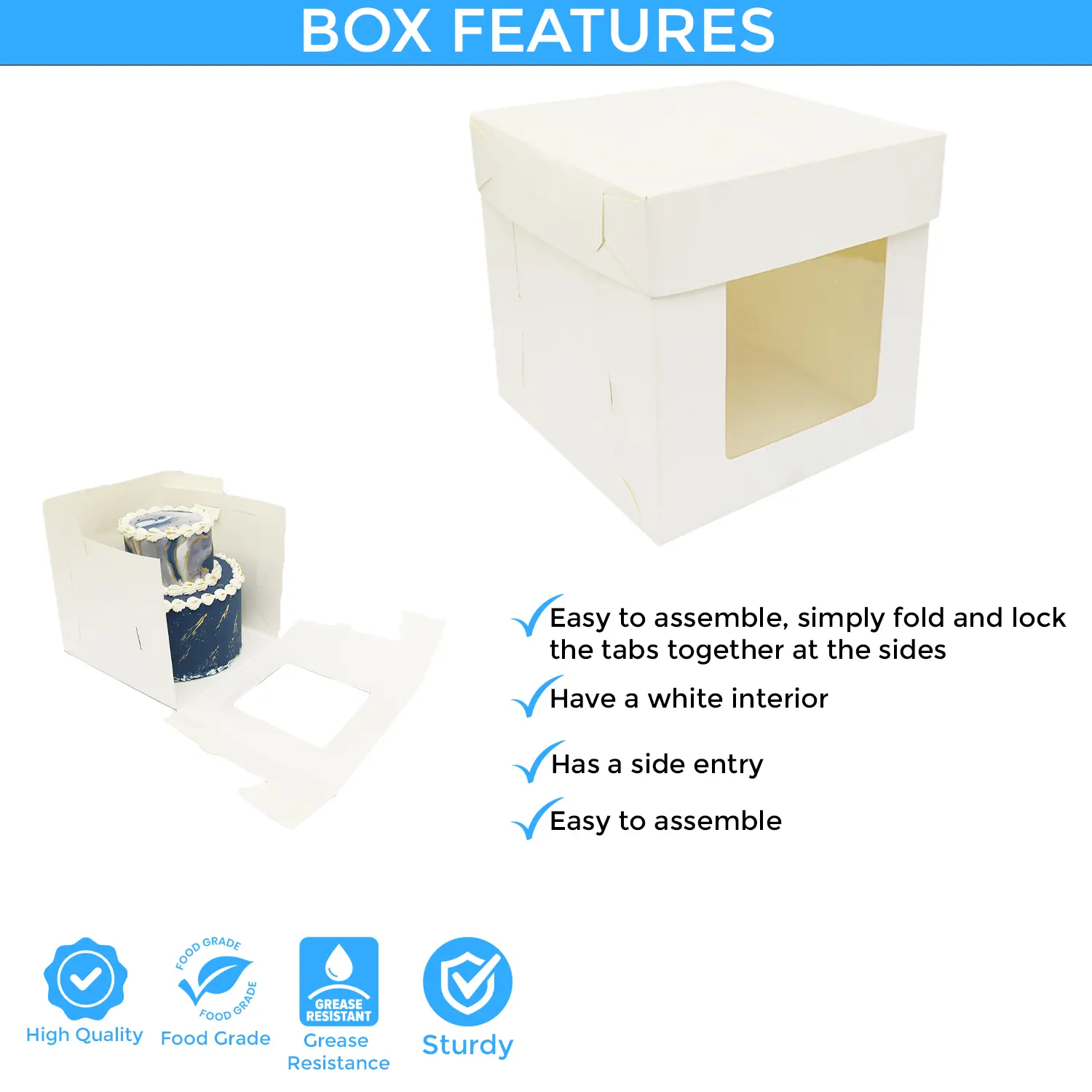 SQUARE WHITE 2KG 12 x 12 x 12 INCHES WINDOW CAKE BOX